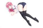 1_girl 1girl all_fours ass ass_up blush bokutachi_wa_benkyou_ga_dekinai female female_only female_teacher kirisu_mafuyu long_hair long_pink_hair looking_at_viewer on_all_fours panties partially_clothed pink_hair solo stockings teacher white_background