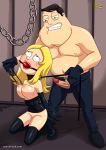  american_dad bondage breasts_out dogs_collar erection francine_smith gag gloves high_heels kneel stan_smith stockings 