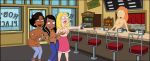  4girls american_dad crossover dark-skinned_female donna_tubbs family_guy francine_smith gun light-skinned_female lois_griffin open_fly pointing_gun roberta_tubbs stockings the_cleveland_show topless_(female) 