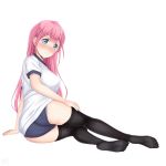 1_girl 1girl ass blush bokutachi_wa_benkyou_ga_dekinai female female_only female_teacher kirisu_mafuyu long_hair long_pink_hair looking_at_viewer panties partially_clothed pink_hair solo stockings teacher white_background