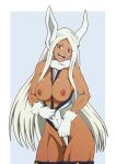  1girl big_breasts big_breasts breasts bunny_ears bunny_girl dark-skinned_female dark_skin miruko muscular muscular_female my_hero_academia nipples rabbit rabbit_ears rumi_usagiyama ydraw4fun 