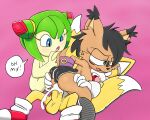 1boy 2_girls 2girls blue_eyes cosmo_the_seedrian cum green_eyes miles_"tails"_prower nicole_the_lynx nipples nude sega sex skinbark sonic_(series) sonic_the_hedgehog_(series) sonic_x