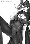 aida_mai bayonetta bayonetta_(character) big_breasts boob_window cleavage_cutout glasses guns monochrome nipples witch_unleashed_(bayonetta_doujinshi)