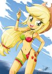 1girl applejack beach bikini clouds cute equestria_girls my_little_pony ocean smile the-butcher-x