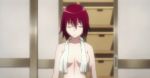 1girl animated animated_gif anime arm arms babe bare_shoulders blue_eyes bouncing_breasts breasts clenched_teeth closed_eyes convenient_censoring embarrassed female gif hair neck nude rail_wars! red_hair redhead short_hair shy solo spa surprised talking teeth towel walking