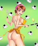 ass big_breasts bottomless breasts chacrawarrior cooking cooking_mama female food looking_at_viewer looking_back mama_(cooking_mama) milf naked_apron nintendo onigiri solo