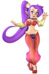 1girl big_breasts blue_eyes bra breasts dark-skinned_female dark_skin earrings full_body hair_ornament jewelry legoguy9875 legs midriff navel pointy_ears ponytail purple_hair see-through see-through_clothes shantae shantae_(character) transparent_background