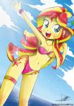 1girl beach bikini clouds cute equestria_girls my_little_pony ocean smile sunset_shimmer the-butcher-x