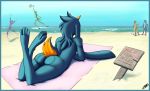 anfurax ass beach beach_blanket beach_towel big_ass blue_fur bunny lagomorph male nude nude_beach ocean on_stomach raised_tail soft tail