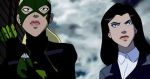 2_girls 2girls archer arrow artemis artemis_crock black_hair blonde blonde_hair blue_eyes cloud dc dc_comics dc_universe dcau female friends lips lipstick long_hair magician mask multiple_girls neck ponytail serious sky young_justice zatanna zatanna_zatara