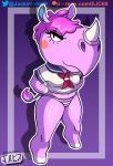  1girl animal_crossing anthro digital_media_(artwork) doodle female_only furry horn jackintaro looking_at_viewer nintendo panties pink_hair pink_skin renee_(animal_crossing) rhinoceros sailor_uniform simple_background topwear underwear 