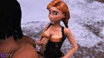 1boy 1girl 3d animated anna_(frozen) big_breasts black_clothes blue_eyes bouncing_breasts braided_hair breasts brown_hair cleavage cum cum_on_breasts cum_on_face cumshot disney eddysfm ejaculation erection female frozen_(movie) gif handjob hetero long_hair male penis snow source_filmmaker