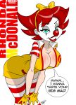 1girl 4_fingers aeolus big_breasts blushing blushing_breasts breasts cleavage clown face_paint genderswap giggles_the_slutty_clown mascots mcdonald's ronald_mcdonald striped_legwear wallpaper