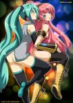 2_girls bbmbbf hatsune_miku luka_megurine megurine_luka miku_hatsune palcomix pink_hair twin_tails vocaloid yuri_haven