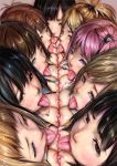 6+girls 9girls ashelia_b'nargin_dalmasca black_eyes black_hair blonde_hair blue_hair blush breast_press breasts brown_hair close-up commentary_request cousins female final_fantasy final_fantasy_ix final_fantasy_vii final_fantasy_viii final_fantasy_x final_fantasy_xii final_fantasy_xiii foreshortening garnet_til_alexandros_xvii green_eyes hair_ornament hairclip medium_breasts multiple_girls nipple-to-nipple nipples ohigetan open_clothes open_shirt penelo photoshop_(medium) pink_hair rikku rinoa_heartilly saliva selphie_tilmitt serah_farron shirt symmetrical_docking tears tifa_lockhart tongue tongue_out x_hair_ornament yuna yuri