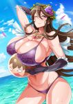  1girl ball bikini breasts bursting_breasts cleavage elbow_gloves gloves granblue_fantasy hair_ornament huge_breasts long_hair nakatomo rosetta_(granblue_fantasy) smile transformation wink 