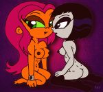 ass black_hair breasts cute dc_comics hair kissing nude orange_skin pink_hair raven_(dc) rayryan_(artist) starfire teen_titans