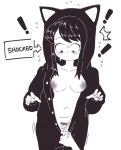  ! 1girl 2019 assisted_exposure breasts cat_ears hood inkerton-kun komi-san_wa_komyushou_desu komi_shouko monochrome nipples onesie pubic_hair pussy surprise sweat undressing 