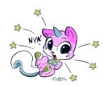  blue_eyes blush cat chest_tuft cute feline furnut14_(artist) horn nya on_back open_mouth pink_fur stars the_lego_movie tight_pussy two_tone_fur unikitty unikitty_show_(copyright) 