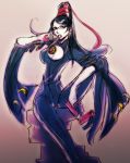 bayonetta bayonetta_(character) boob_window catsuit cleavage_cutout glasses gun lollipop weapon