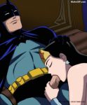 animated batman black_hair closed_eyes clothed_male dc earrings fellatio gif hair head_grab oral red_lipstick wonder_woman