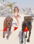 3d beach big_breasts breasts brown_hair dog female funny nipples nude poser surprise twin_tails