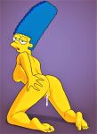 anus ass blue_hair breasts cum_drip cum_in_pussy erect_nipples marge_simpson nude pussy_lips shaved_pussy the_simpsons thighs yellow_skin