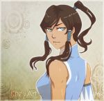 1girl art avatar:_the_last_airbender bare_shoulders blue_eyes brown_hair dark-skinned_female hair_tubes korra krizy_(kuji) long_hair looking_at_viewer looking_back ponytail sleeveless solo the_legend_of_korra the_legend_of_korra* vambraces