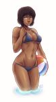 1girl alternate_hair_length alternate_hairstyle art avatar:_the_last_airbender babe ball beachball belly bikini blue_bikini blue_eyes blush bob_cut breasts brown_hair cleavage curvy dark-skinned_female dark_skin female_only hair iahfy k-y-h-u korra legs_together lowleg lowleg_bikini navel open_mouth partially_submerged shiny shiny_skin short_hair sideboob simple_background smile solo solo_female standing swimsuit tattoo the_legend_of_korra the_legend_of_korra* toned underboob wading white_background wide_hips