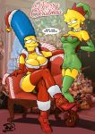  boots breasts christmas christmas_outfit cleavage lisa_simpson marge_simpson merry_christmas non-nude pearls smile stockings the_simpsons yellow_skin zarx 