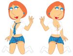  family_guy kneel lois_griffin mini_skirt school_uniform tan_line waving white_shirt white_socks 