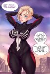 1girl 1girl ange1witch big_breasts blonde_hair blue_eyes breasts comic_book_character gwen_stacy high_res high_resolution marvel marvel_animated_universe short_hair solo_female sony_interactive_entertainment spider-man_(series) superheroine