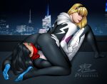 2_girls 2girls 69 asian black_hair blonde_hair cindy_moon clothed cunnilingus edge_of_spider_verse female female_only ghost_spider gwen_stacy hair interracial marvel marvel_comics multiple_girls oni_(artist) pussylicking silk_(marvel) spider-gwen spider-man_(series) superheroine yuri