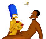 big_breasts big_penis breasts carl_carlson interracial marge_simpson nipples paizuri penis the_simpsons topflite white_background yellow_skin