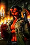 angry big_breasts cleavage dark_horse_comics gender_bender genderswap_(mtf) gun hellboy hellboy_(character) open_shirt red_skin weapon