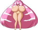 breasts callmenano callmenano_(artist) green_eyes huge_breasts nipples nude original pink_hair smile solo