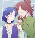 2_girls 2girls ami_mizuno art bad_id bishoujo_senshi_sailor_moon blue_eyes blue_hair blush brown_hair choker closed_eyes clothed earrings female female_only food friends hair hair_bobbles holding ice_cream kino_makoto long_hair looking_at_another makoto_kino mizuno_ami multiple_girls neck necklace negom open_mouth ponytail purple_eyes sailor_jupiter sailor_mercury sailor_moon shared_food short_hair sweater yuri