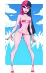  1girl beach big_ass big_breasts bikini black_hair cute draculaura jose12mexico pink_hair pink_skin platform_shoes seductive 