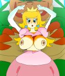 1girl blonde_hair blue_eyes bowser breasts canon_couple interspecies nipples princess_peach super_mario_bros.