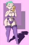  1girl big_ass big_breasts brush_pen_ten green_hair lingerie milf mirror odalia_blight purple_lingerie seductive 