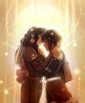  2_girls 2girls art asami_sato avatar:_the_last_airbender backlighting backpack bag bare_shoulders black_hair brown_hair closed_eyes couple dark-skinned_female dark_skin detached_sleeves female female/female female_only folded_ponytail forehead_kiss hair hand_holding hug hugging interracial jennah_heshmat kissing korra lips lipstick long_hair love makeup multiple_girls mutual_yuri ponytail short_hair spoilers the_legend_of_korra waist_hug yuri 