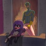  anal ass balcony bent_over bottomless flick_(artist) hit-girl kick-ass purple_hair sex uniform 