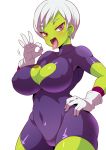 1girl big_breasts bodysuit breasts cheelai cleavage dragon_ball dragon_ball_super dragon_ball_super_broly female female_only konno_tohiro looking_at_viewer solo tease tongue