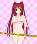 1girl blush breasts brown_eyes caution_tape face keep_out kousaka_tamaki long_hair nude red_hair solo tamaki_kousaka to_heart_2 yamaguchi_homupe