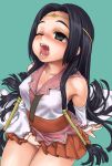  1girl asanagi black_hair blush code_geass empty_eyes fang green_eyes kaguya_sumeragi long_hair masturbation one_eye_closed open_mouth solo sumeragi_kaguya tongue very_long_hair wink 