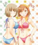  2girls ass bandana bandanna bikini blush breasts brown_eyes brown_hair character_name cleavage devil_survivor_2 floral_background hasumi_hiko large_breasts looking_at_viewer looking_back megami_ibunroku_devil_survivor multiple_girls navel nitta_io open_mouth orange_eyes orange_hair short_hair swimsuit tanigawa_yuzu 