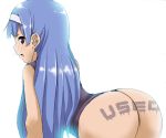 ass bad_id bangs blue_hair blunt_bangs body_writing flat_(artist) kannagi long_hair nagi no_panties