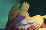 anthro blush breasts canine cum cum_in_pussy cum_inside digimon dragon duo female fox guilmon hetero interspecies kissing male mammal moltsi namco penetration renamon scalie vaginal_penetration