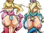 2girls blonde blonde_hair bodysuit breasts catsuit exposed_breasts fingering gif masturbation nintendo nipples open_catsuit princess_peach pubic_hair pussy pussy_juice rosalina super_mario_bros. tongue tongue_out