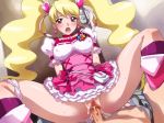  1boy 1girl blonde_hair censored cum cum_in_pussy cure_peach dress fresh_precure! male/female momozono_love open_mouth panties panties_around_leg precure red_eyes same sameha_ikuya sex solo_focus twin_tails underwear vaginal 